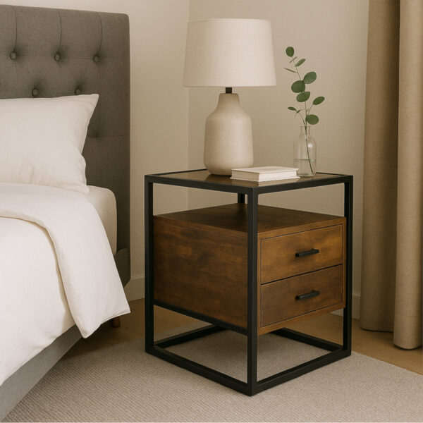 Glass Top Bed Cabinet - Available in 2 Colours
