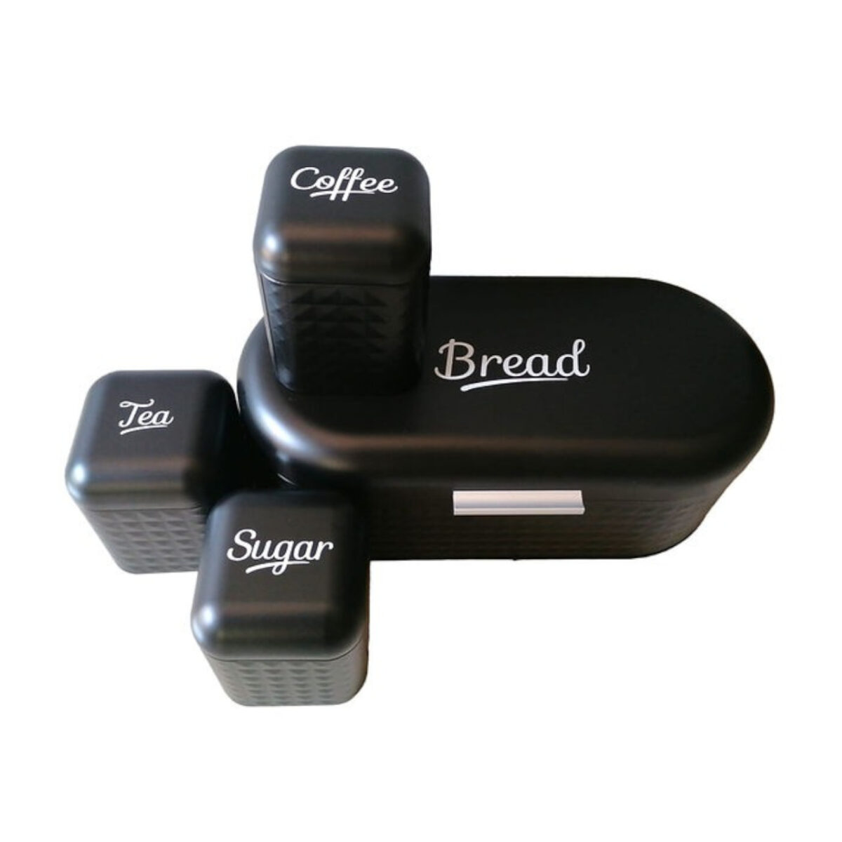 Diamond Bread Bin with 3-Piece Canister Set Black - CH855 - Image 1
