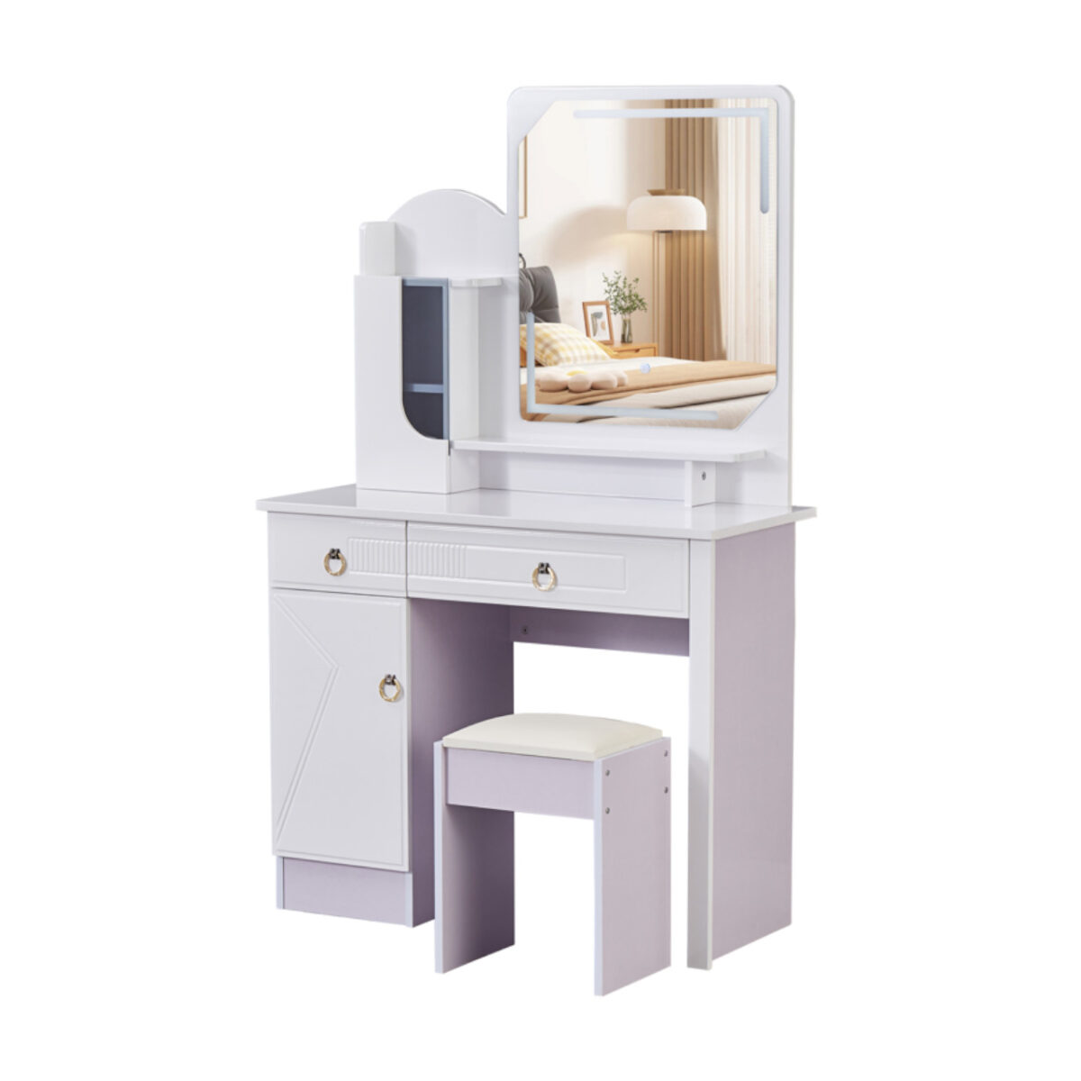 White Elegant Dressing Table with Mirror - MWMRDRT04 - Image 1