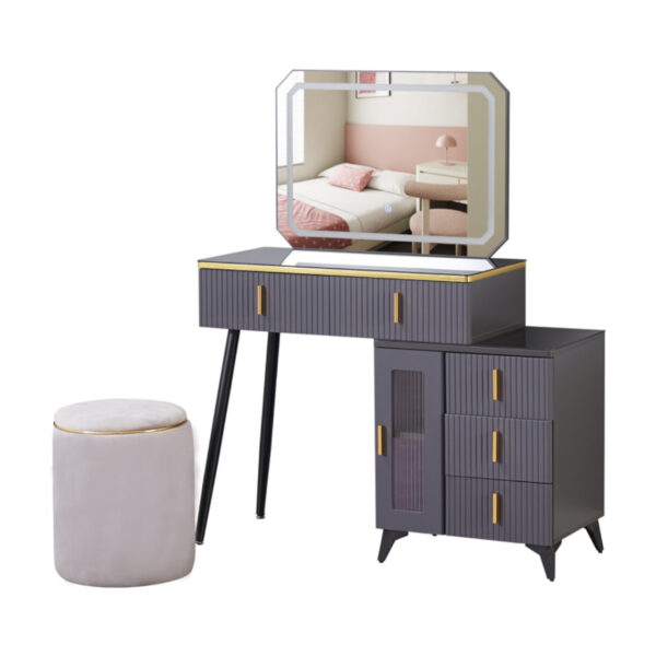Modern Grey Dressing Table Set with LED Mirror - MWMRDRT05